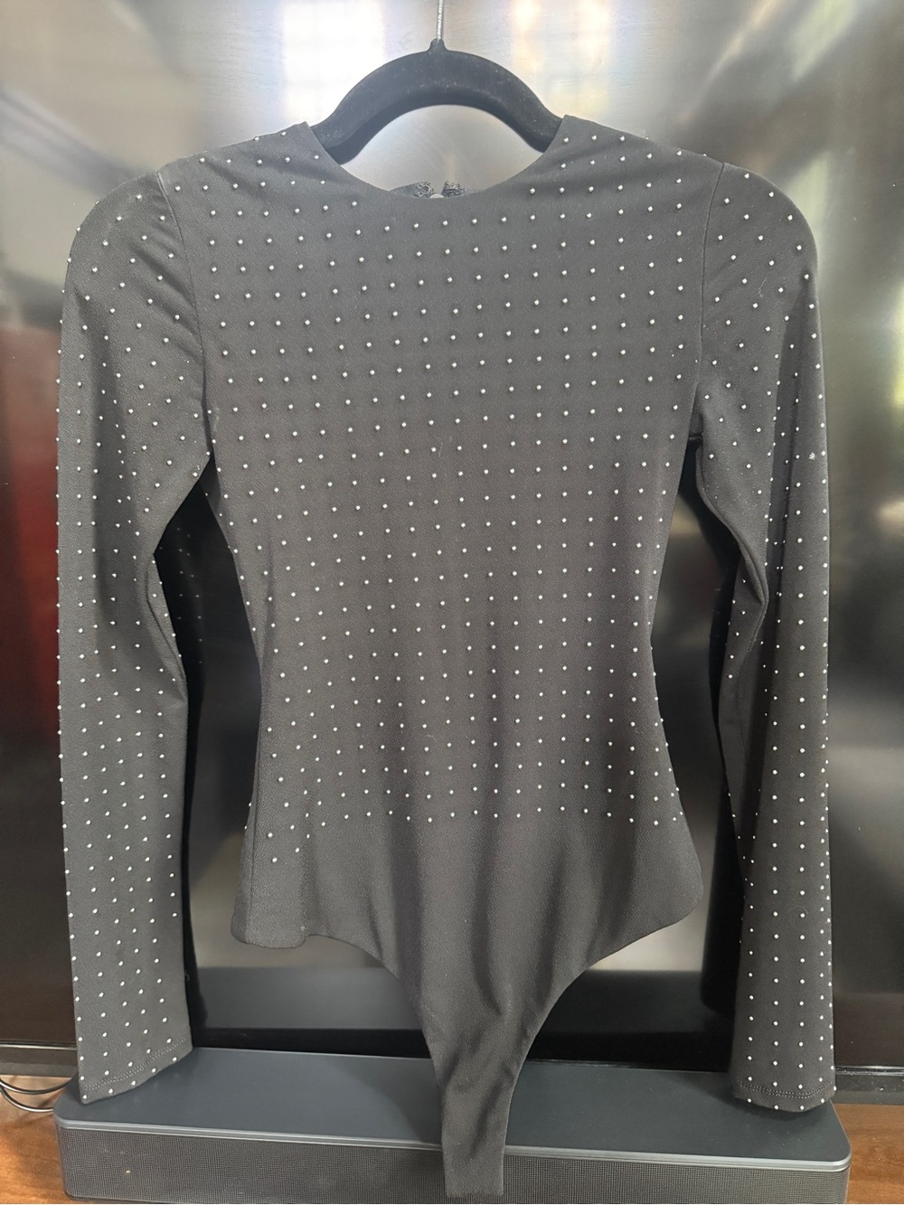 Black Long-Sleeve Rhinestone Bodysuit